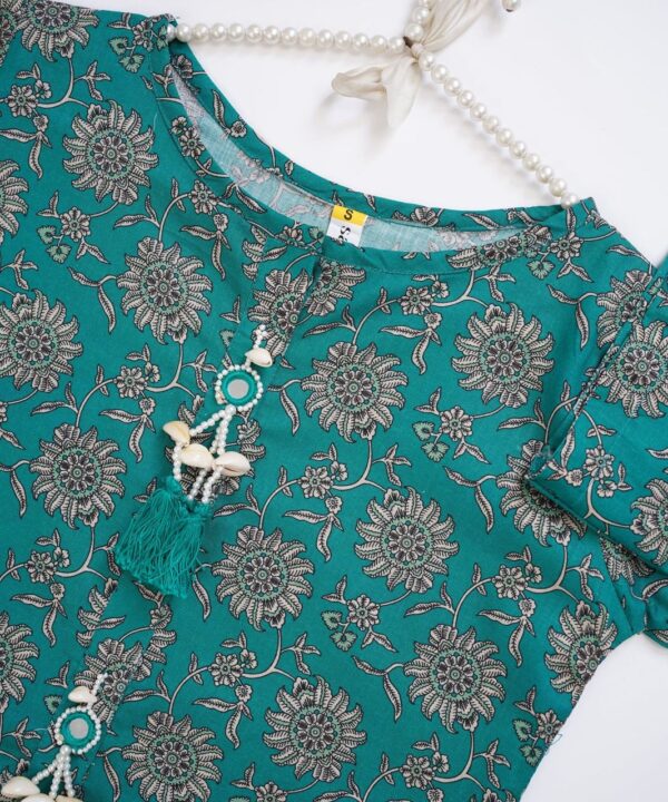2-Piece Stitched Khaddar Suit – Teal Green with Traditional Floral Motifs and Shell Tassels