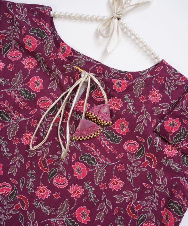 2-Piece Stitched Khaddar Suit – Plum Purple Floral Print with Delicate Tassel Ties