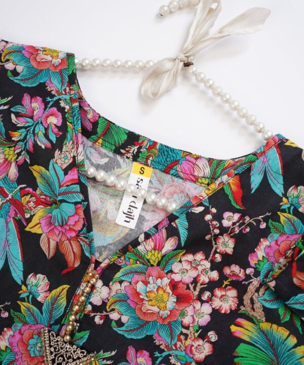 2-Piece Stitched Khaddar Suit – Black Base with Vibrant Tropical Floral and Bird Print