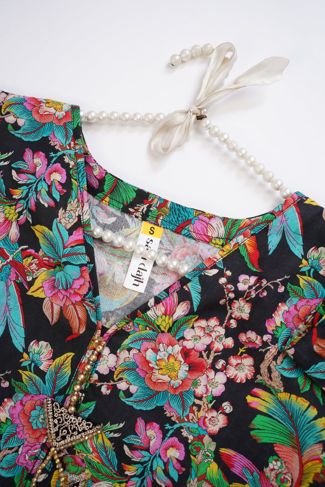 2-Piece Stitched Khaddar Suit – Black Base with Vibrant Tropical Floral and Bird Print